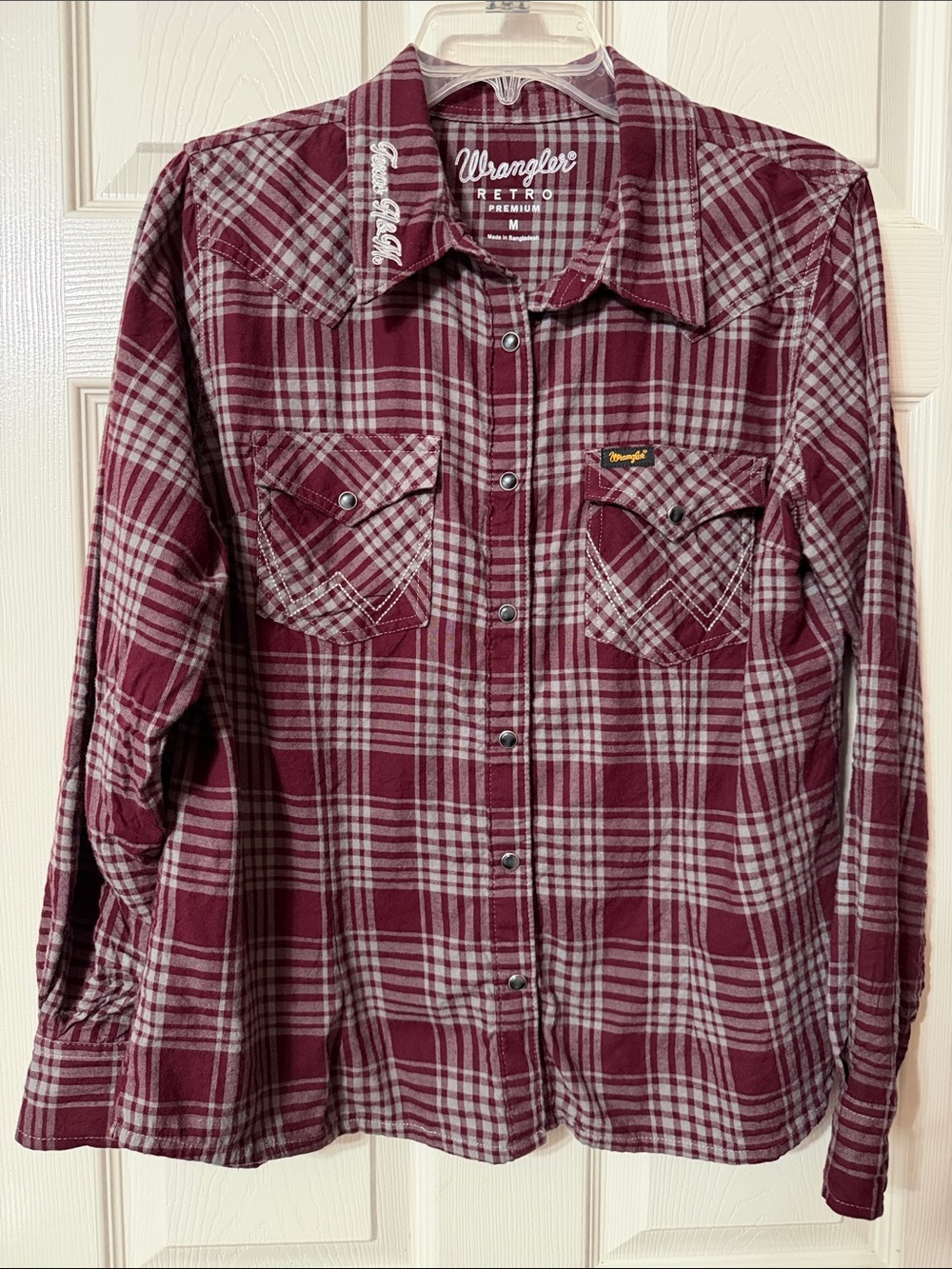Wrangler Retro Texas A&M Plaid Football Shirt Size Medium Burgundy and Gray